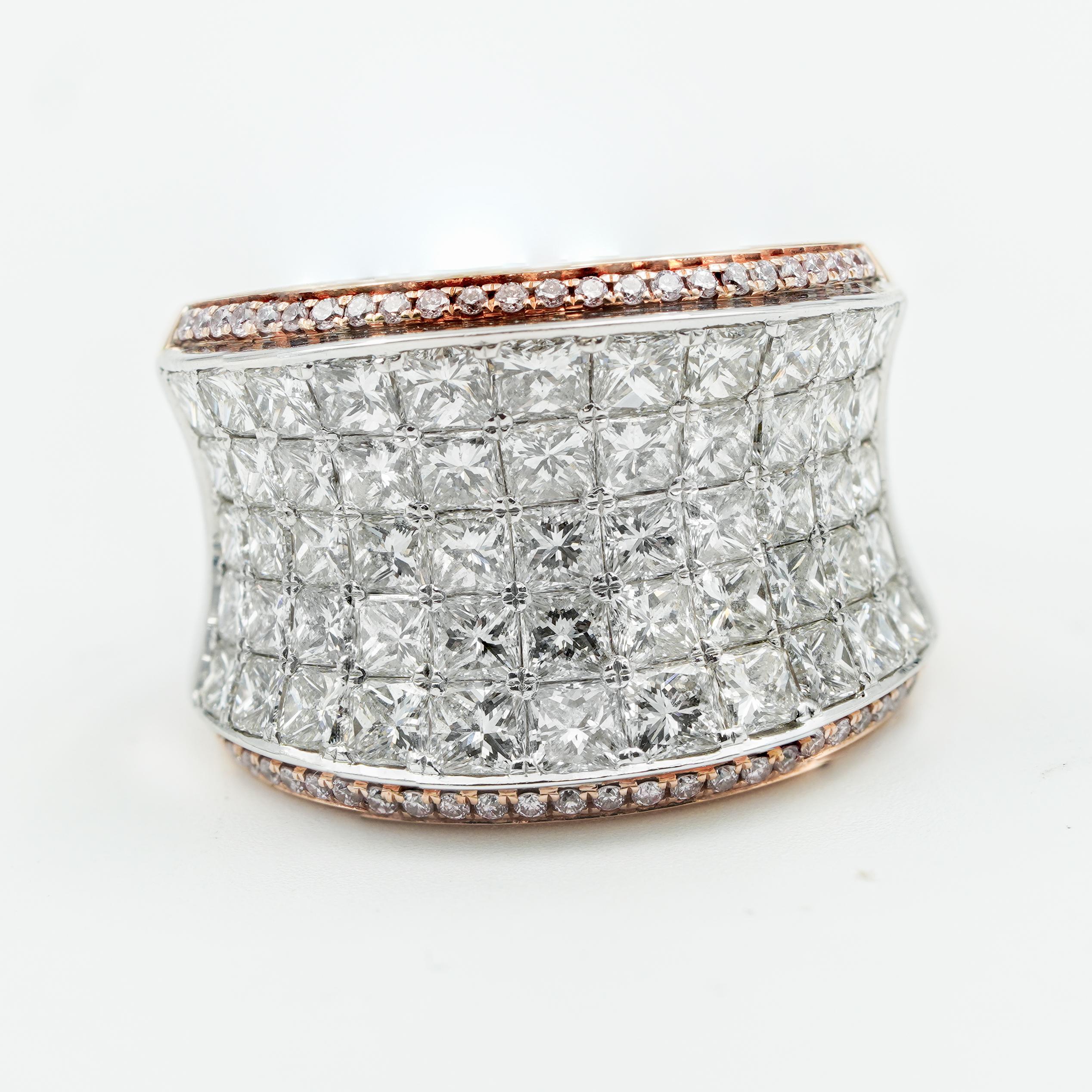 Women's Simon G 18K Two-Tone Diamond Ring Round Pave (4.17TW) and Pink Diamonds (0.19TW) For Sale