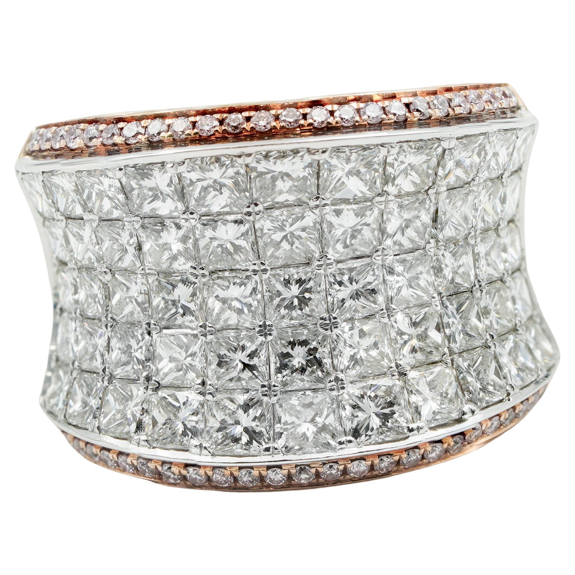 Simon G 18K Two-Tone Diamond Ring Round Pave (4.17TW) and Pink Diamonds (0.19TW) For Sale