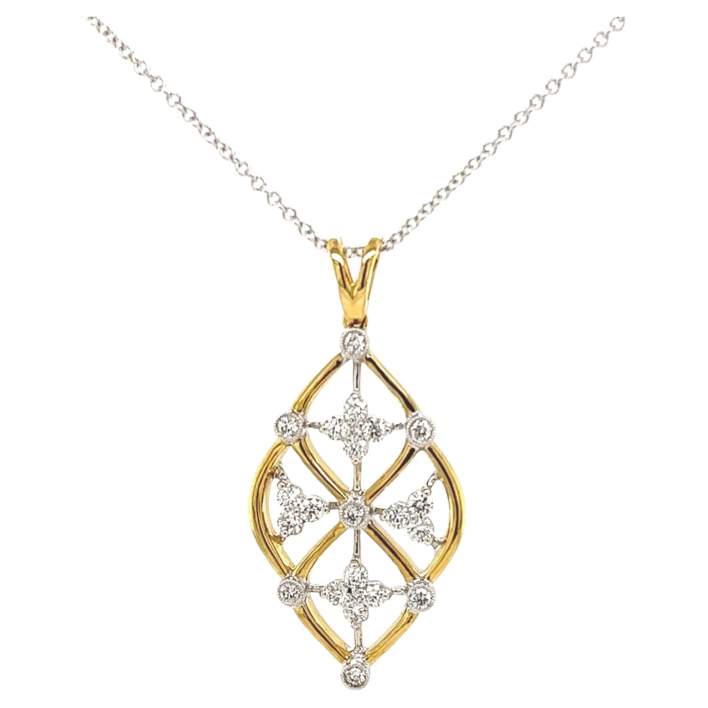 Simon G. 18K Two-Tone Gold Lacework Diamond Pendant Necklace in 18K Gold For Sale