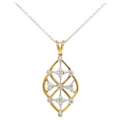 Simon G.: 18 Karat Gold Halskette mit zweifarbigem Diamant-Anhänger aus Spitzenarbeit in 18 Karat Gold