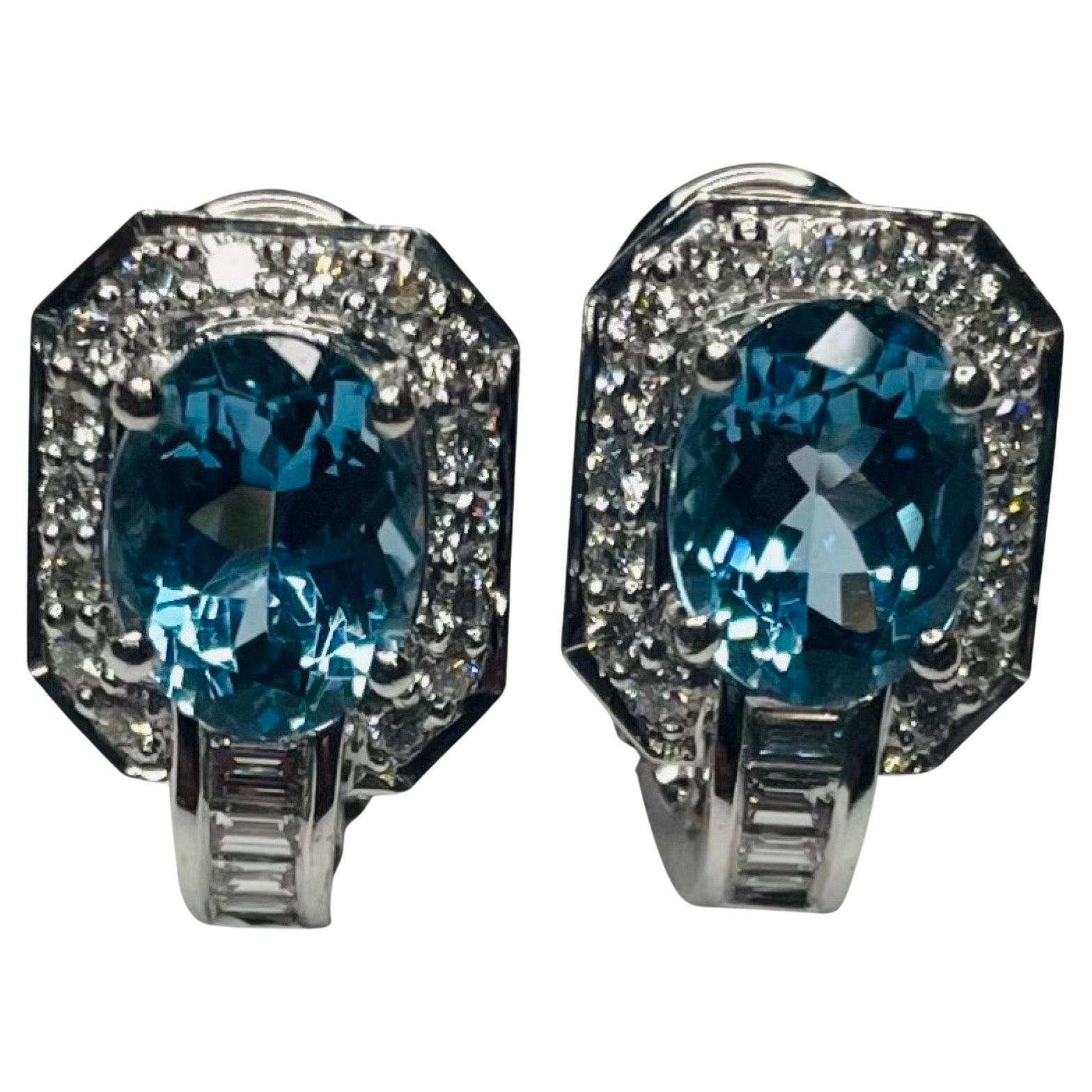 Simon G 18K White and Yellow Gold Aquamarine and Diamond Earrings For Sale