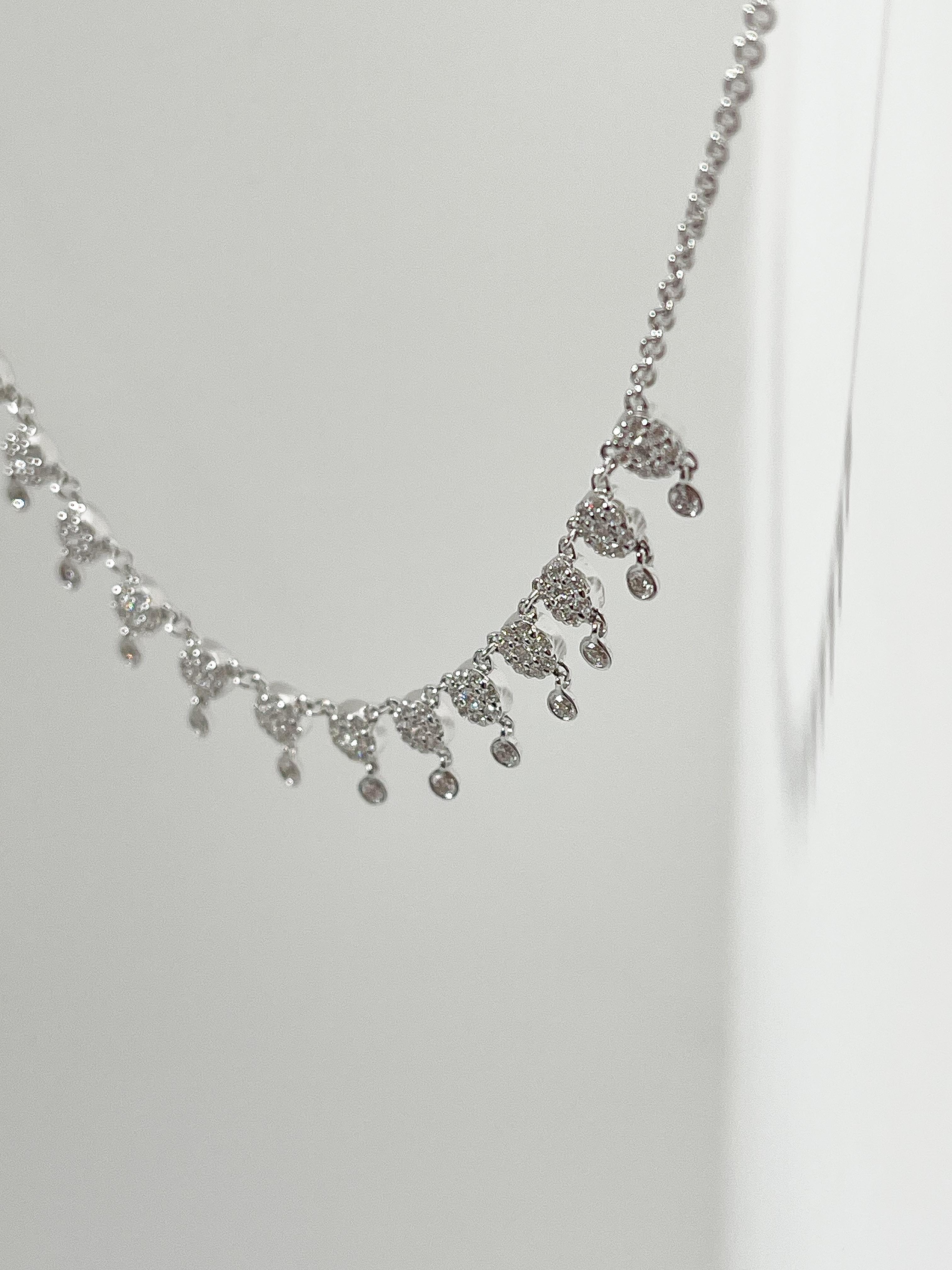 Simon G 18K White Gold .97 CTW Diamond Dangle Necklace  In Excellent Condition For Sale In Stuart, FL