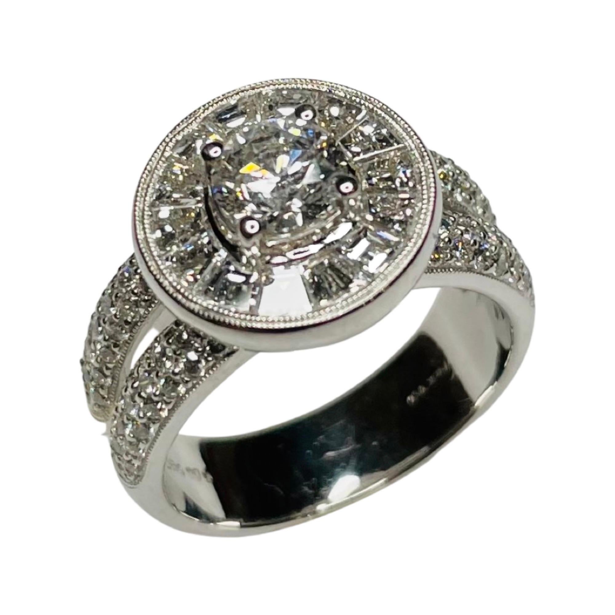 Round Cut Simon G 18K White Gold & Diamond Ring For Sale