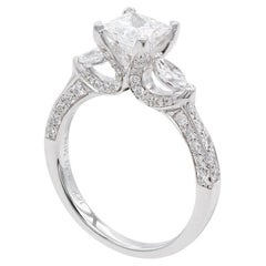 Simon G 18K White Gold Diamond Three Stone Engagement Ring EGL Certified 1.40ctw