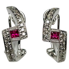 Simon G 18K White Gold Natural Ruby and Diamond Earrings