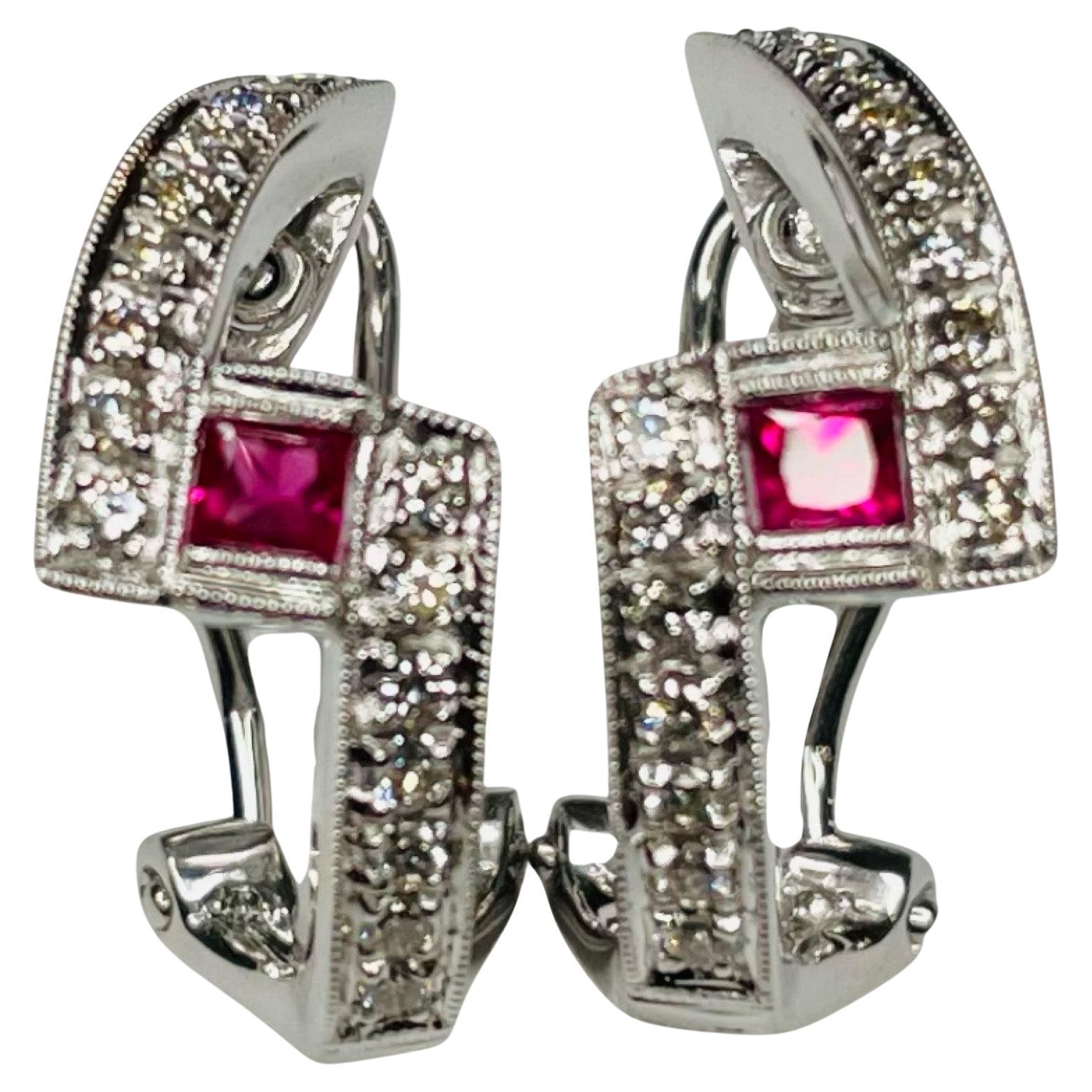 Simon G 18K White Gold Natural Ruby and Diamond Earrings