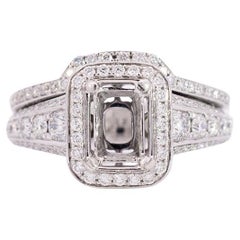 Simon G 18K White Gold Rectangle Semi Mount Halo Diamond Engagement Ring