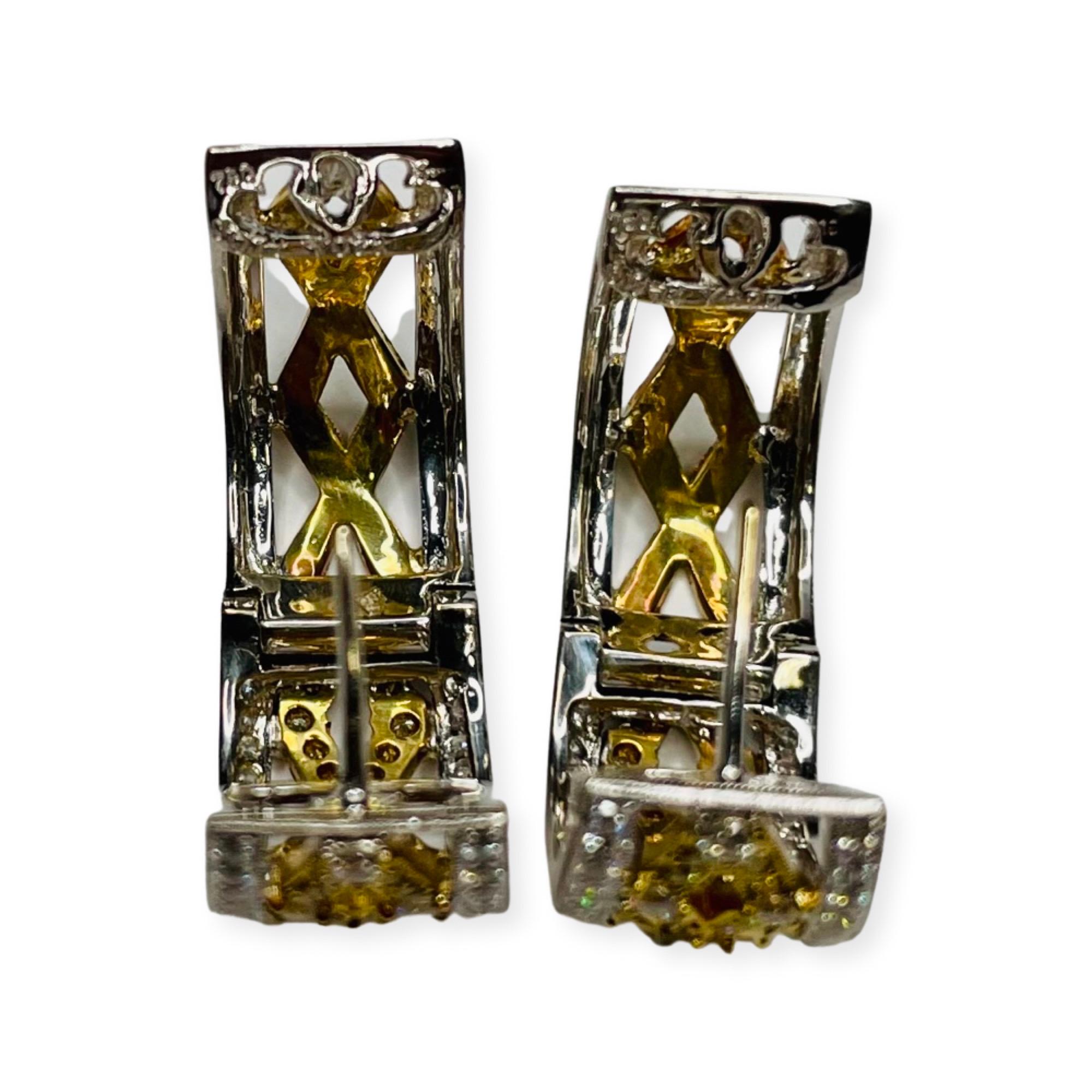 Contemporary Simon G 18K White & Yellow Gold Reversible Huggie Diamond Earrings For Sale