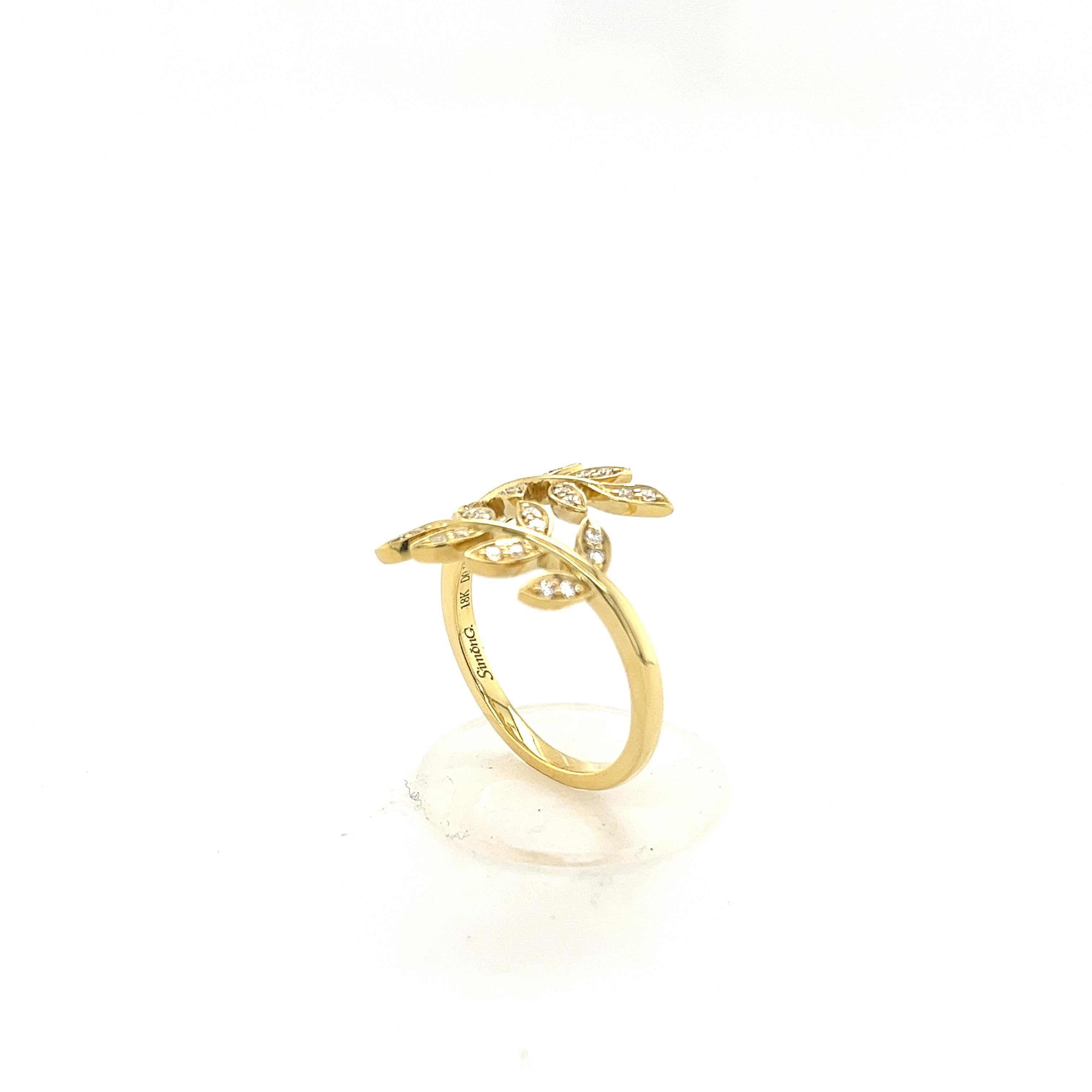 Simon G 18K Yellow Gold and Diamonds Open Style Ring Inspired by Nature For Sale 7