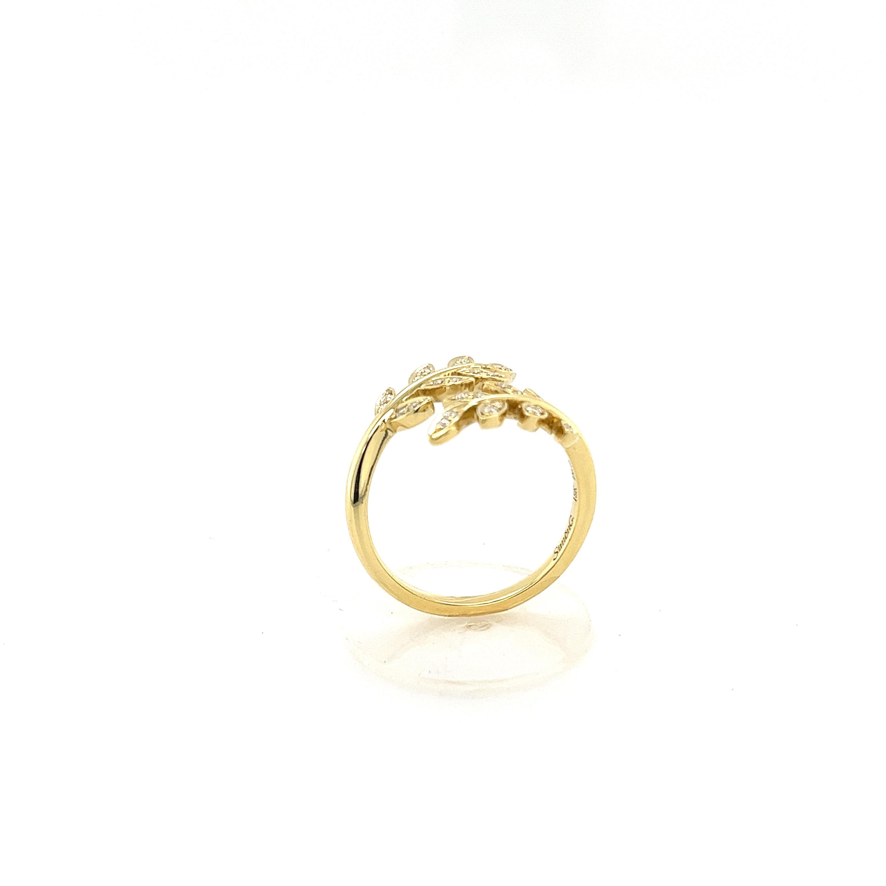Modern Simon G 18K Yellow Gold and Diamonds Open Style Ring Inspired by Nature For Sale