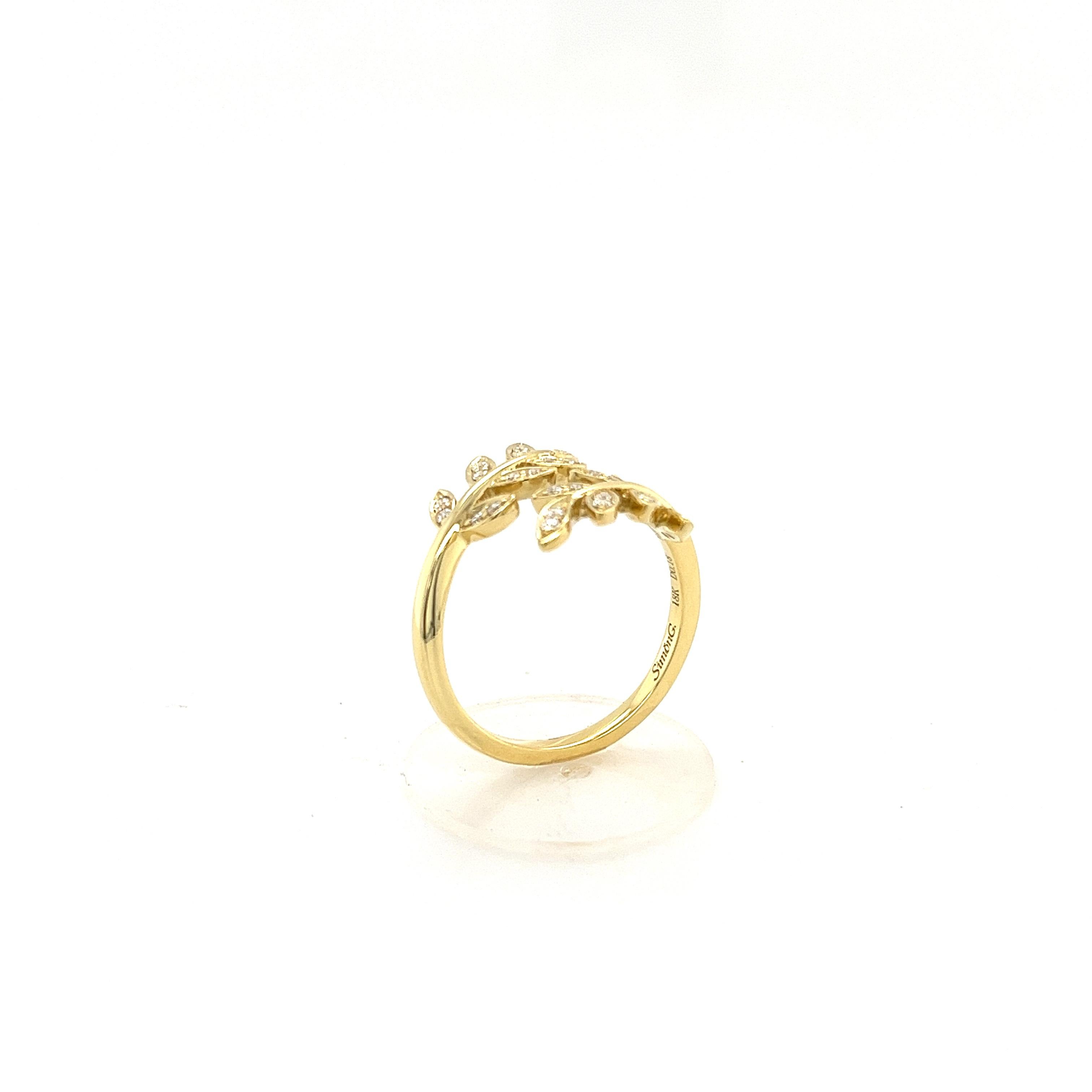 Brilliant Cut Simon G 18K Yellow Gold and Diamonds Open Style Ring Inspired by Nature For Sale