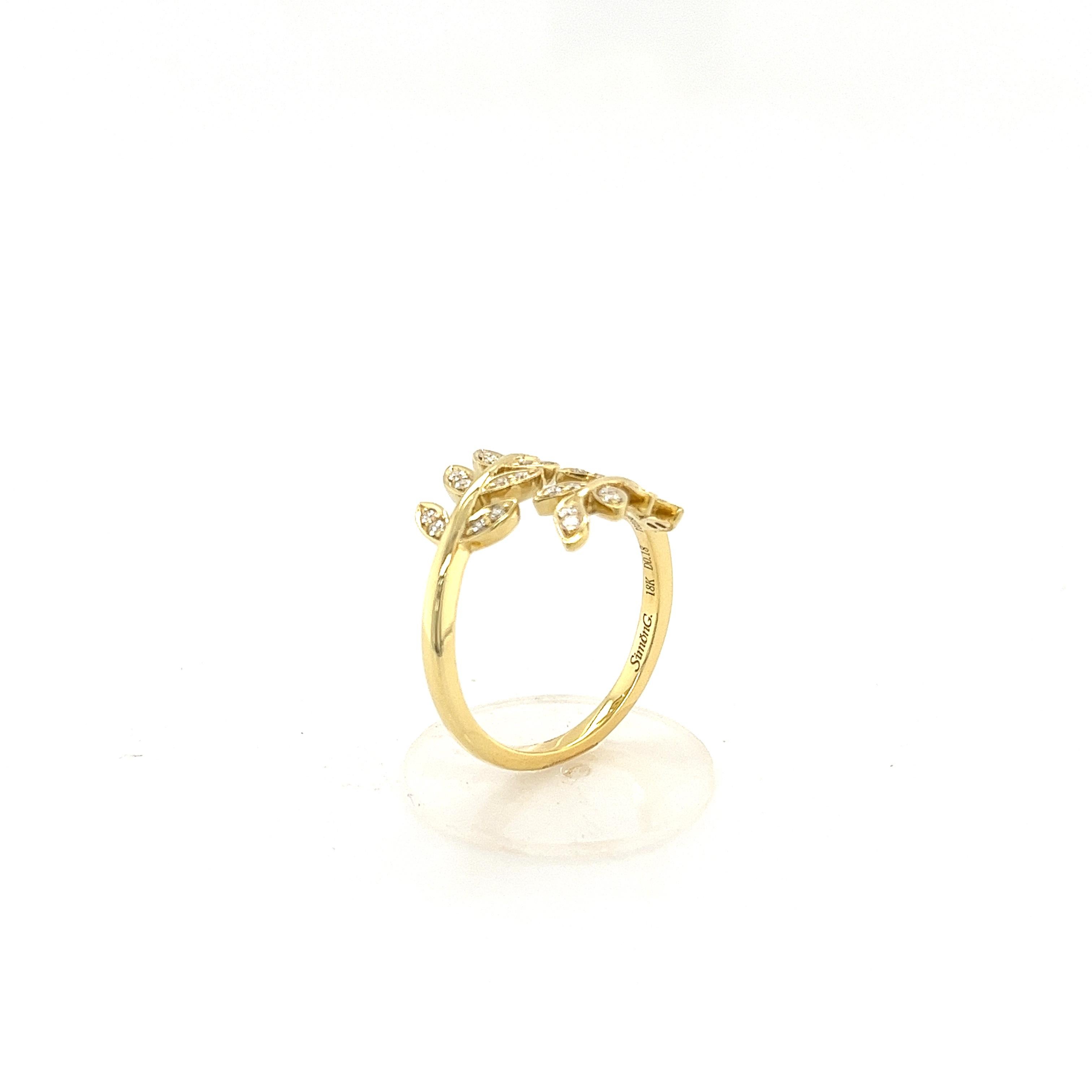 Simon G 18K Yellow Gold and Diamonds Open Style Ring Inspired by Nature In New Condition For Sale In Lumberton, TX