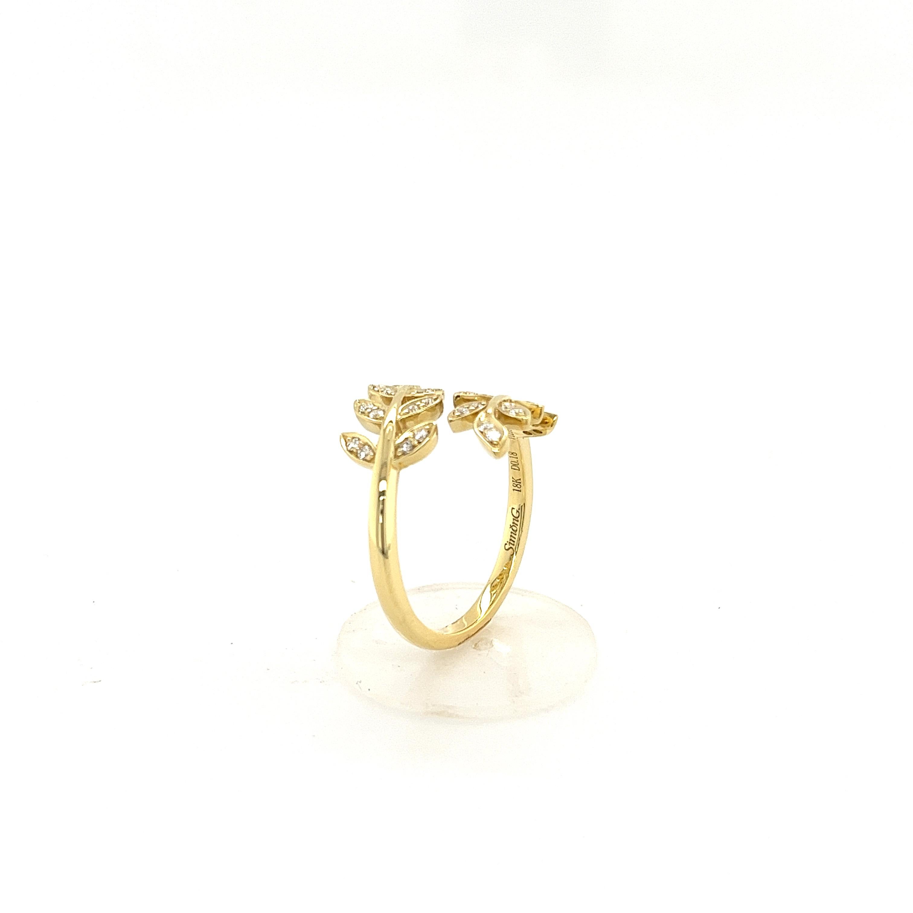 Women's Simon G 18K Yellow Gold and Diamonds Open Style Ring Inspired by Nature For Sale