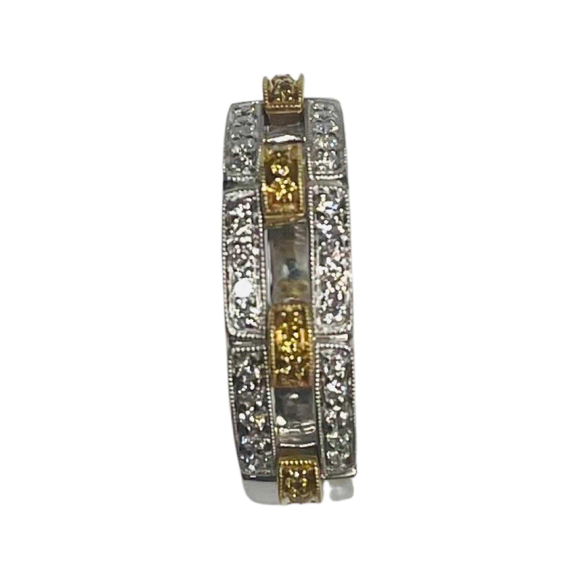 Round Cut Simon G 18K Yellow Gold and Platinum Natural Yellow and White Diamond Band For Sale