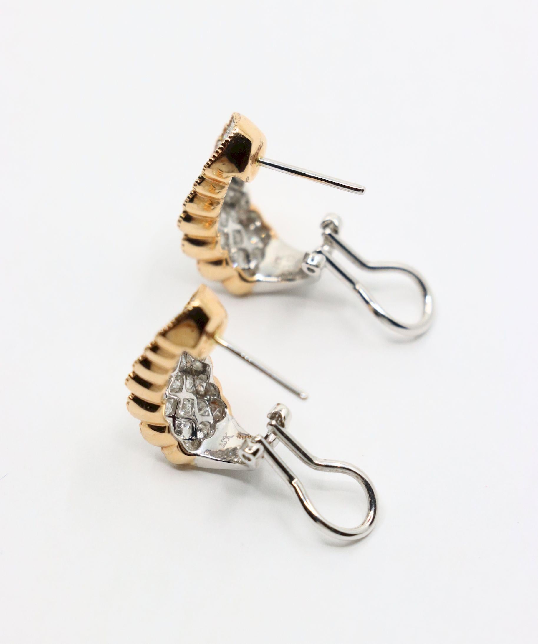 Simon G 18K Yellow & White Gold Diamond Earrings For Sale 9