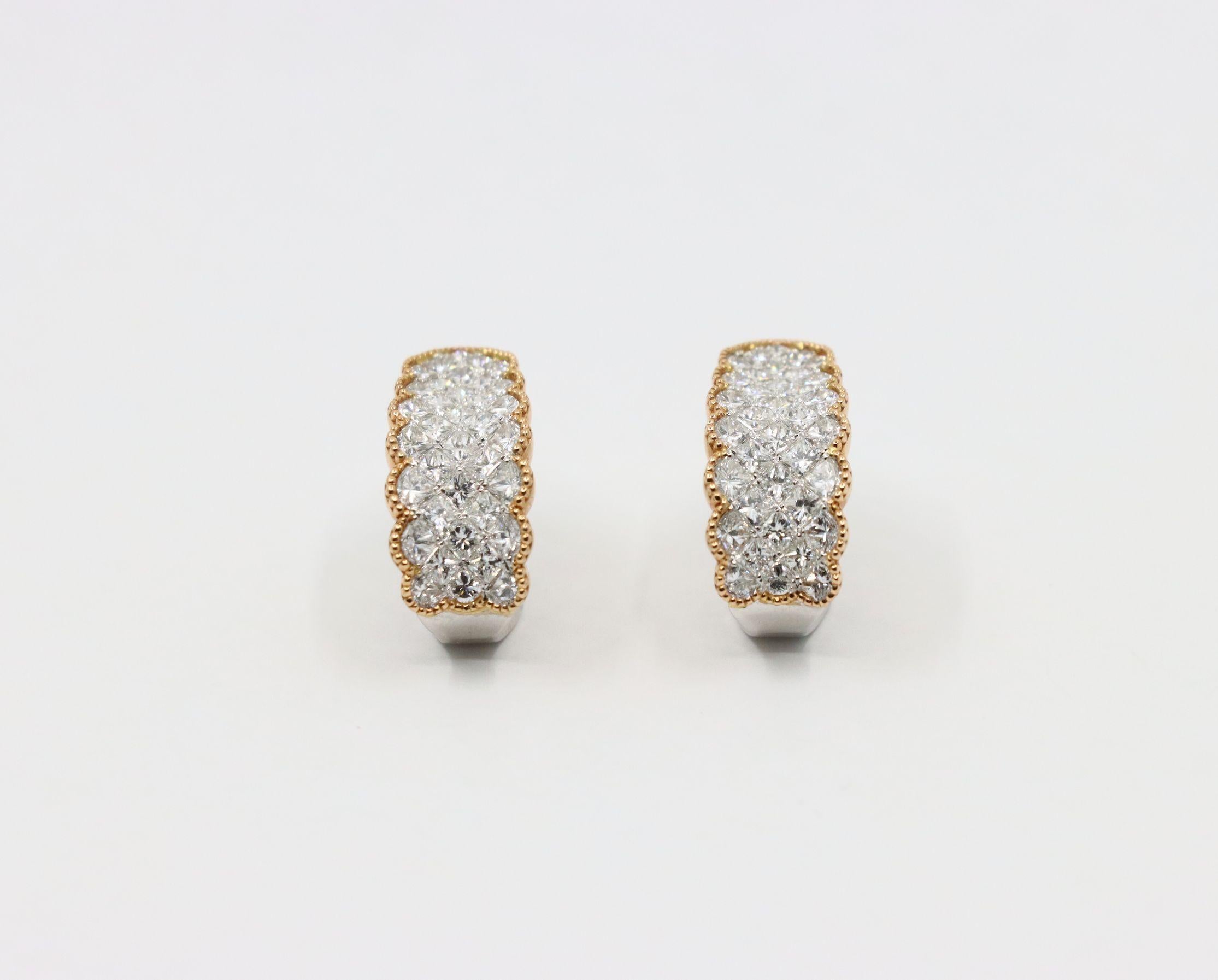 Square Cut Simon G 18K Yellow & White Gold Diamond Earrings For Sale