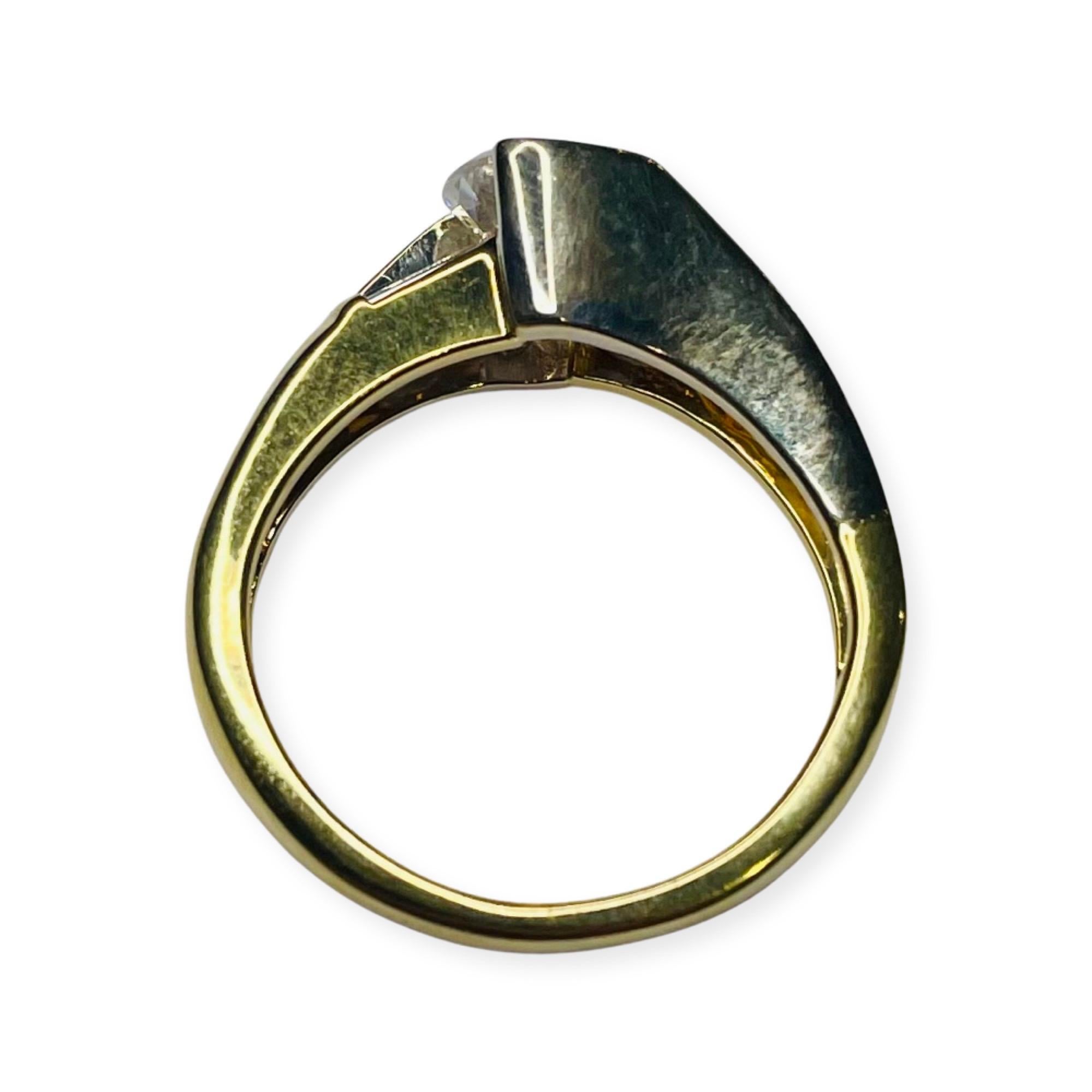 Baguette Cut Simon G 18K Yellow & White Gold Diamond Engagement Ring For Sale