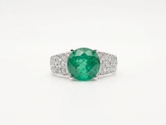 Simon G 3 Carat Colombian Emerald Diamond Ring 18K White Gold