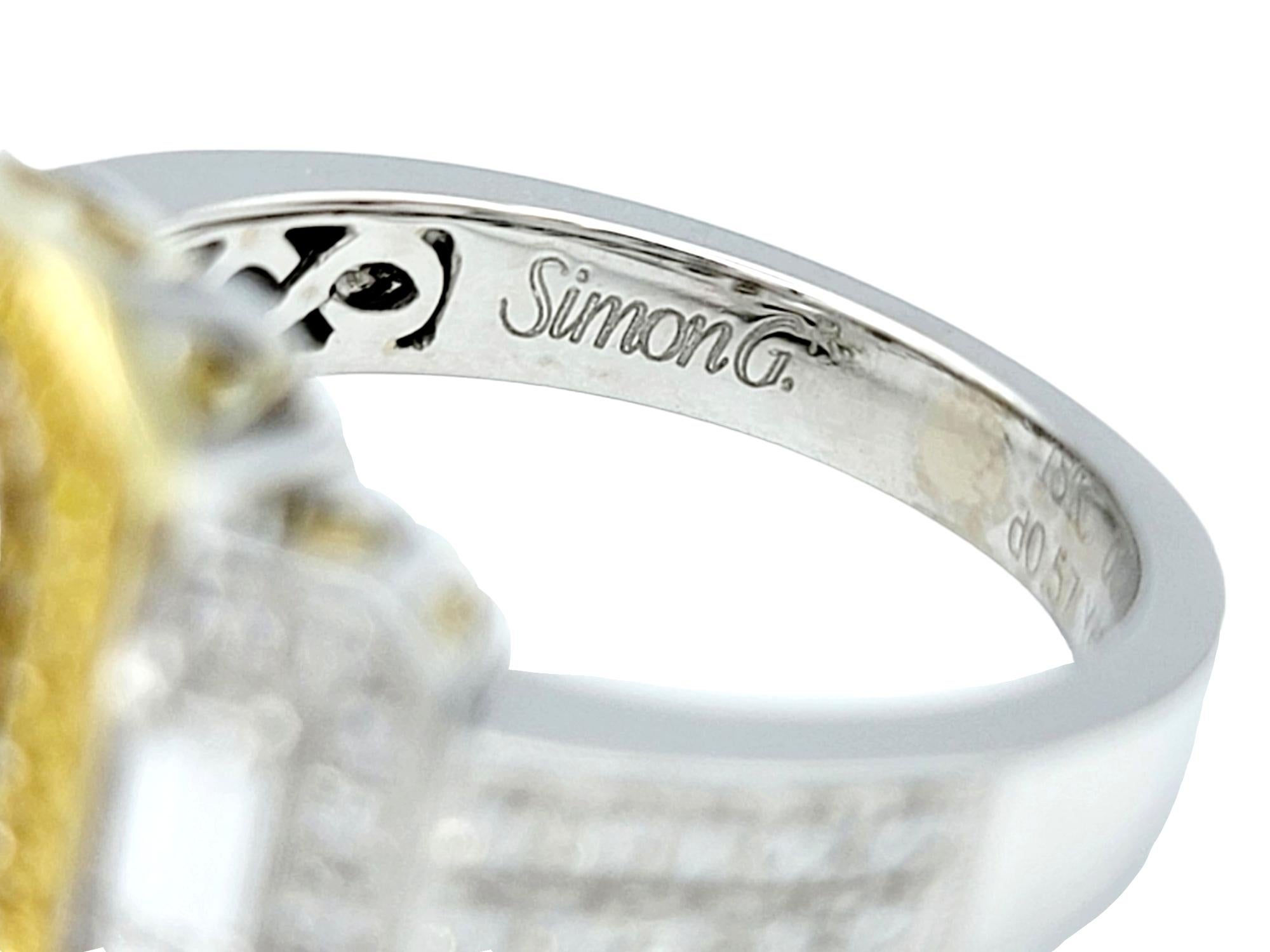 Simon G. 3.5 Carat Emerald Cut Diamond Three Stone Engagement Ring Two Tone Gold For Sale 1