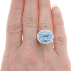 Simon G. Aquamarine & Diamond Halo Ring - White Gold 18k Oval 8.28ctw Sz 6 1/4