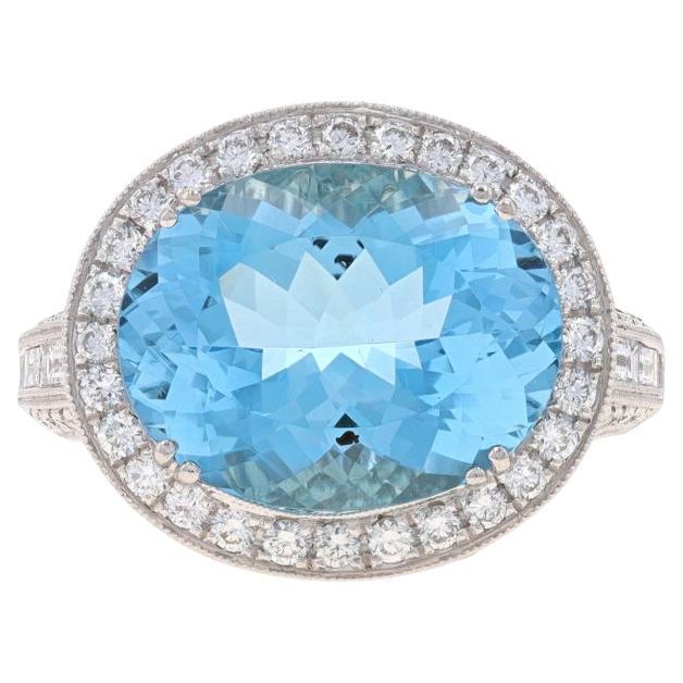 Simon G. Aquamarine & Diamond Halo Ring - White Gold 18k Oval 8.28ctw Sz 6 1/4