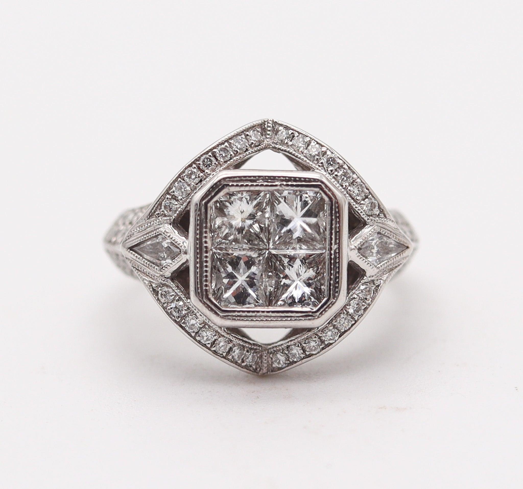 Diamonds cocktail ring designed by Simon G.

This is a gorgeous contemporary cocktail ring, created by the American jewelry designer Simon G. The ring has been crafted as a cluster in solid shiny white gold of 18 karats and embellished with a