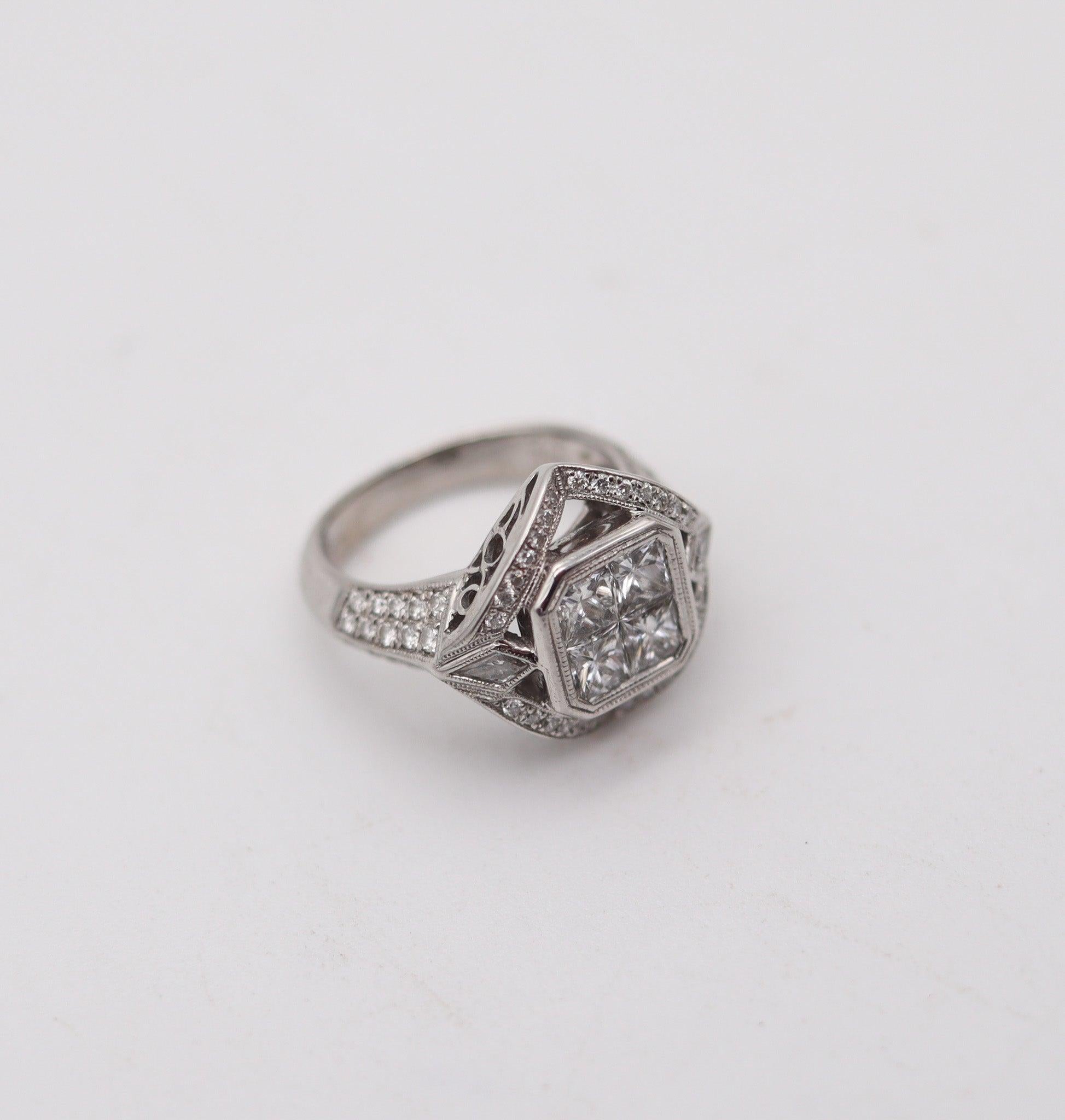Modernist SIMON G. Cocktail Ring In Solid 18Kt White Gold With 1.85 Ctw In VS Diamonds For Sale