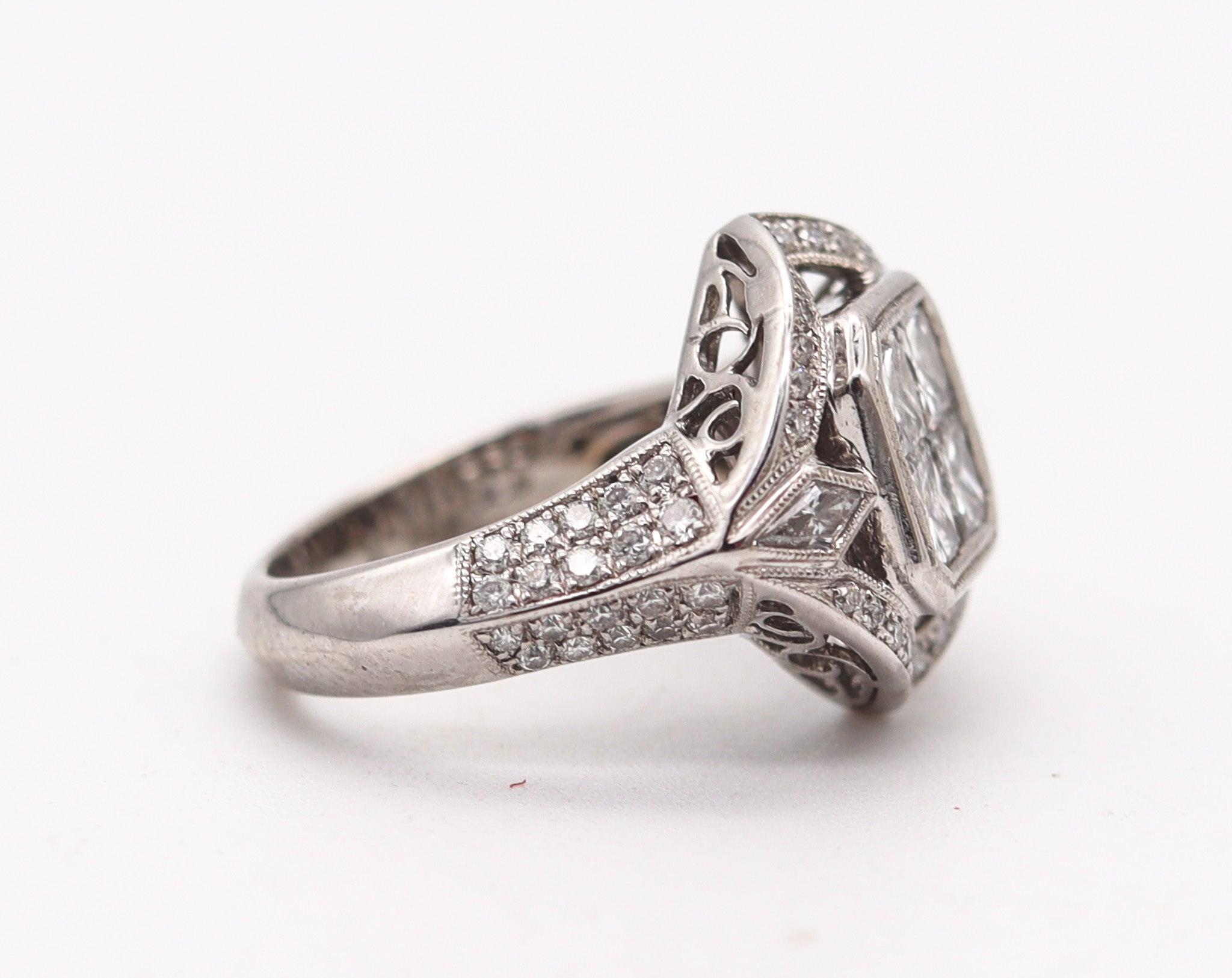 Kite Cut SIMON G. Cocktail Ring In Solid 18Kt White Gold With 1.85 Ctw In VS Diamonds For Sale