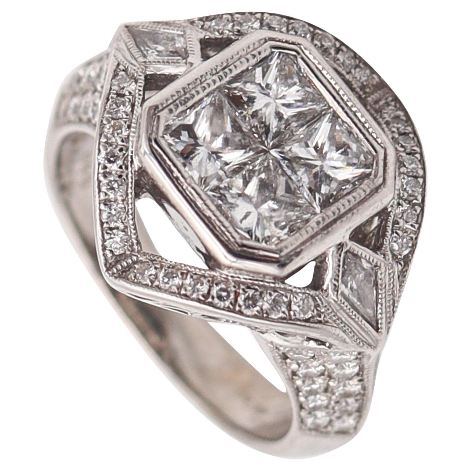 SIMON G. Cocktail Ring In Solid 18Kt White Gold With 1.85 Ctw In VS Diamonds