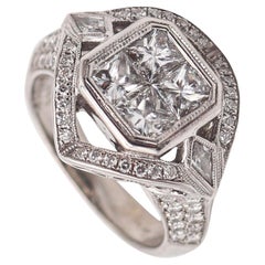 SIMON G. Bague cocktail en or blanc massif 18 carats avec 1,85 carat de diamants VS