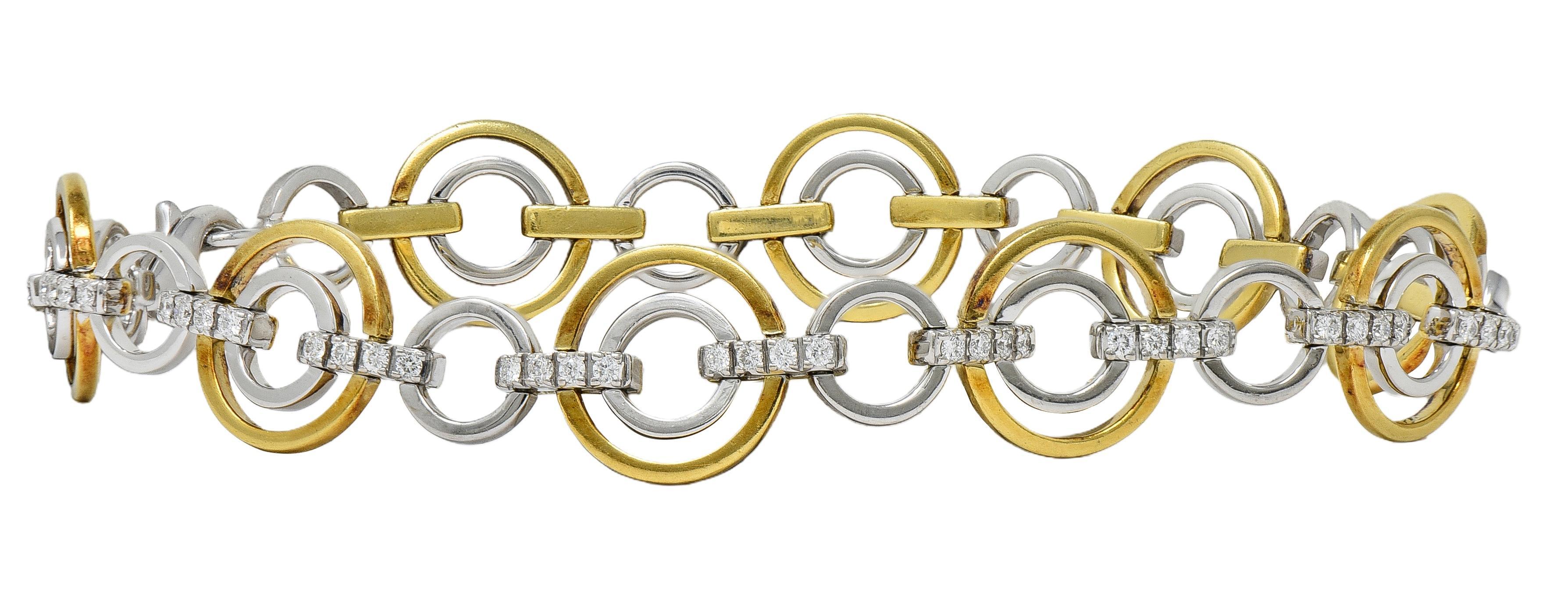 Simon G. Contemporary Diamond 18 Karat Two-Tone Gold Circle link Bracelet For Sale 5