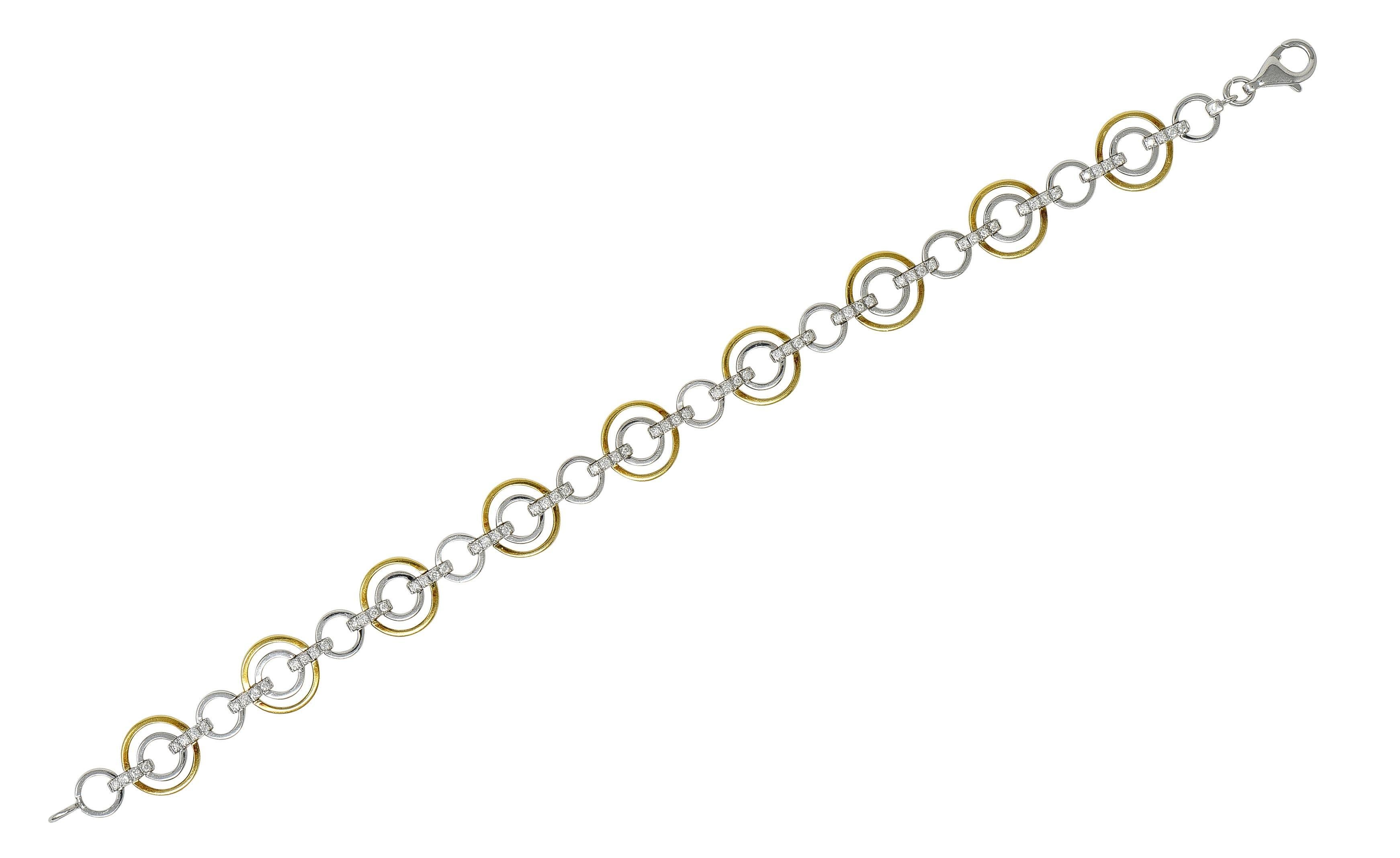 Brilliant Cut Simon G. Contemporary Diamond 18 Karat Two-Tone Gold Circle link Bracelet For Sale