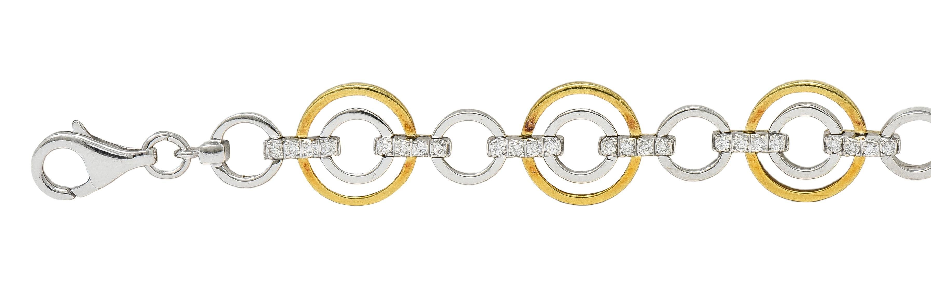 Simon G. Contemporary Diamond 18 Karat Two-Tone Gold Circle link Bracelet In Excellent Condition For Sale In Philadelphia, PA