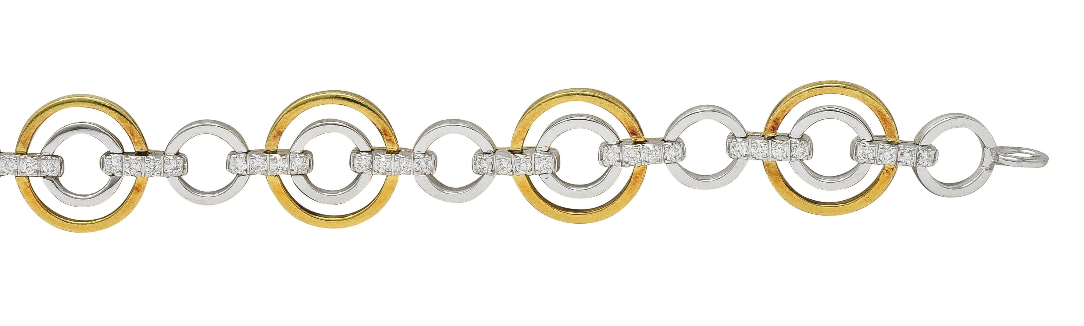 Women's Simon G. Contemporary Diamond 18 Karat Two-Tone Gold Circle link Bracelet For Sale