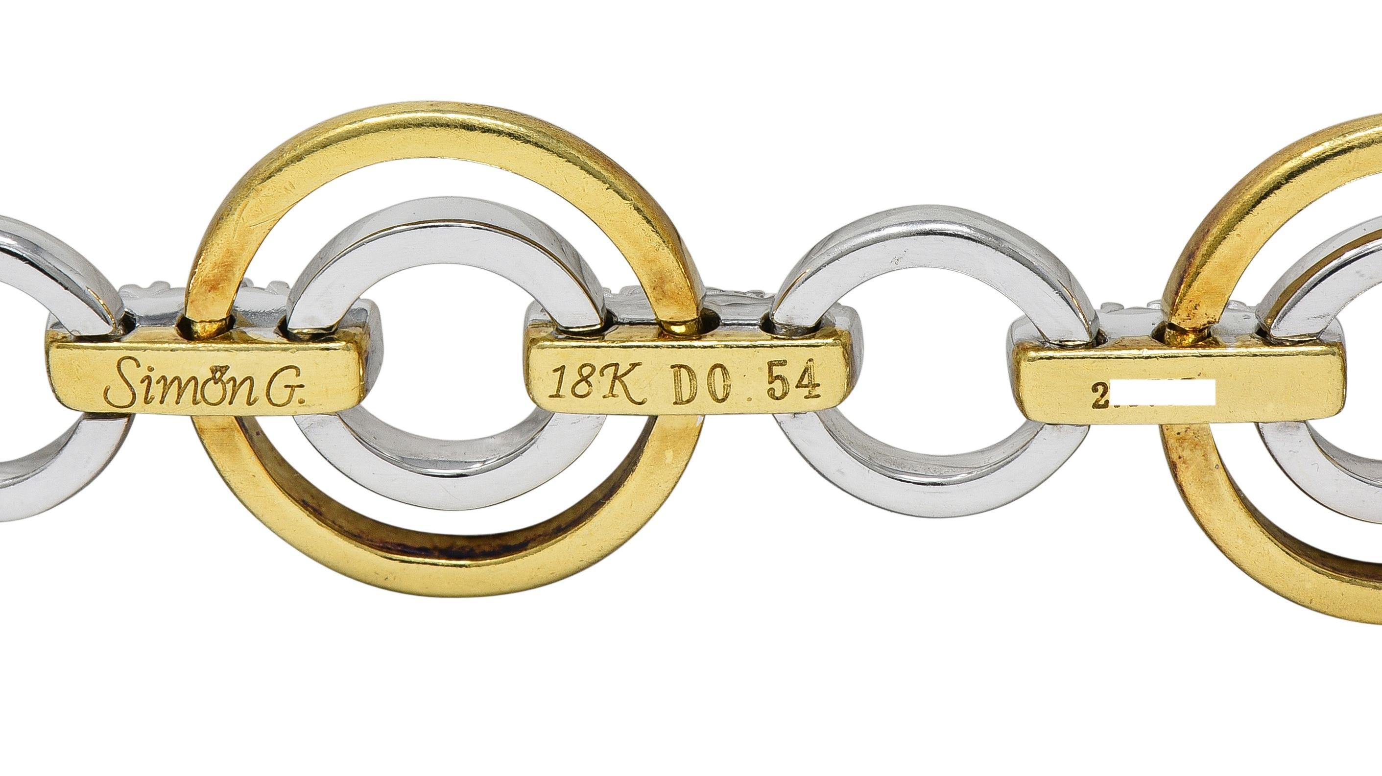 Simon G. Contemporary Diamond 18 Karat Two-Tone Gold Circle link Bracelet For Sale 1