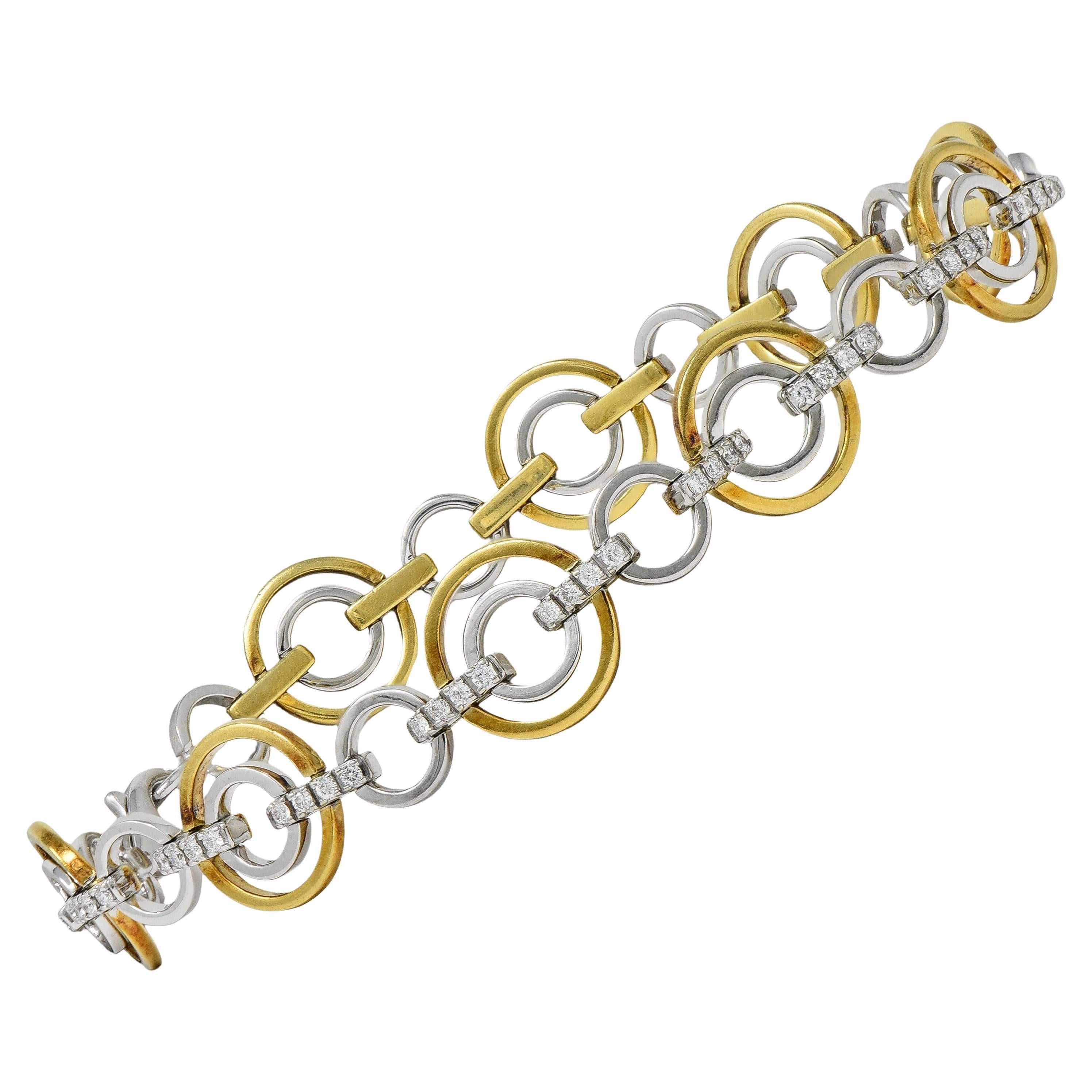 Simon G. Contemporary Diamond 18 Karat Two-Tone Gold Circle link Bracelet For Sale