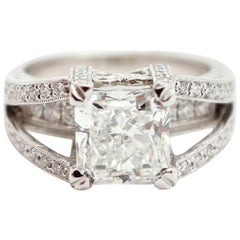 Simon G Custom Platinum Engagement Ring, 3.02 Carat Square Modified Diamond