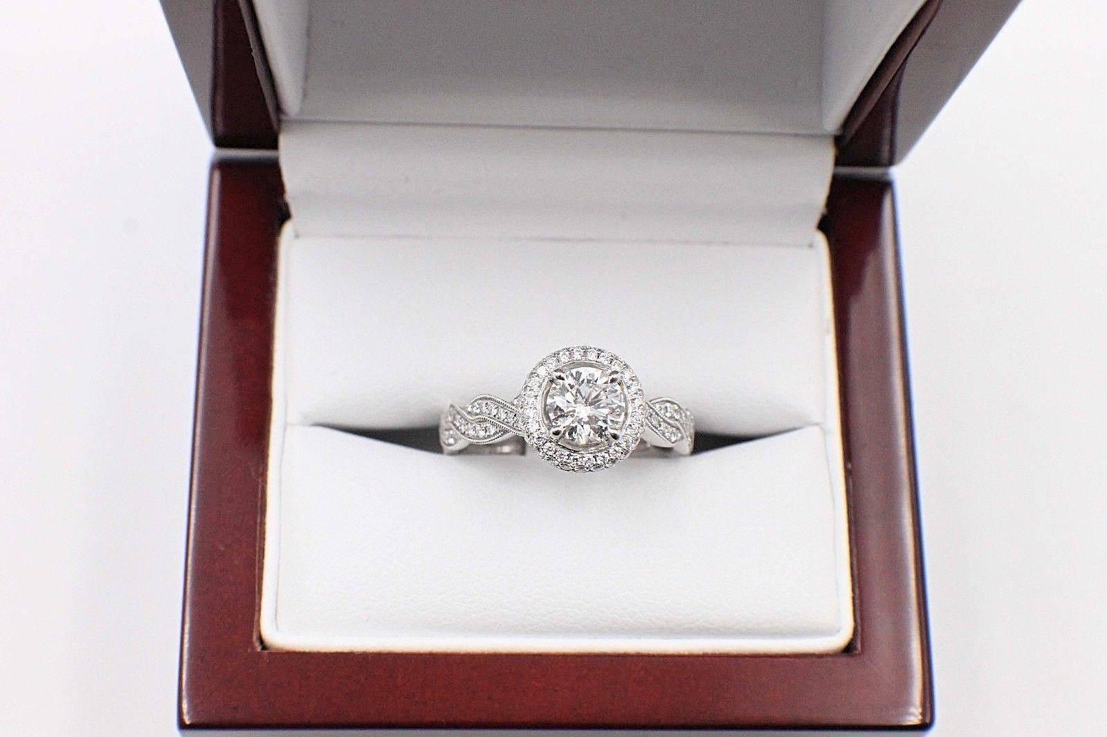Simon G Diamond Engagement Ring Twisted Design Halo 1.15 Carat GIA Certificate For Sale 2
