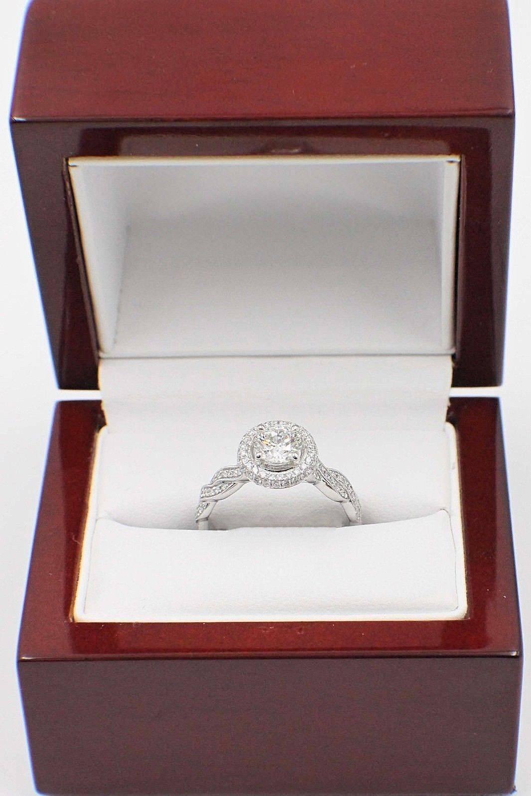 Simon G Diamond Engagement Ring Twisted Design Halo 1.15 Carat GIA Certificate For Sale 1
