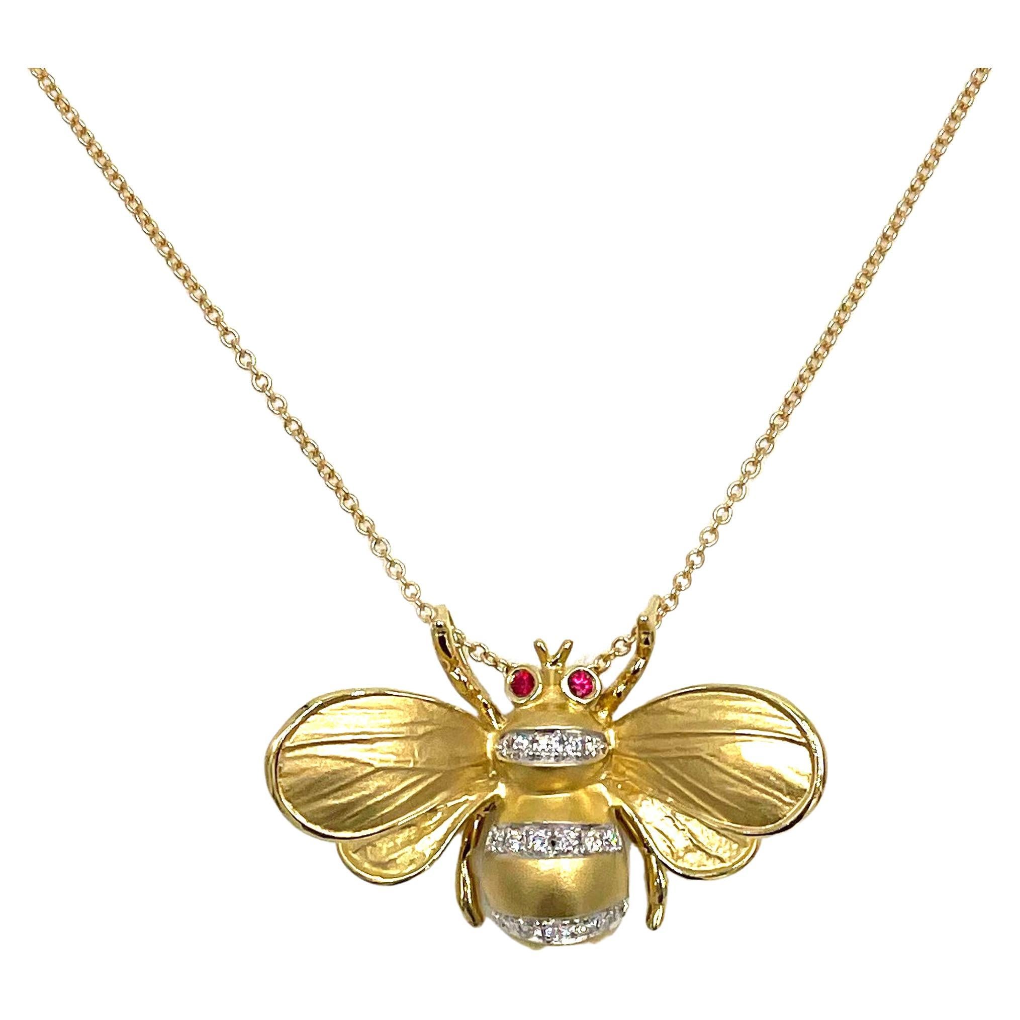 Simon G. DP271 18K Yellow Gold Queen Bee Necklace with Ruby and Diamond