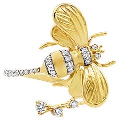 Simon G. DR380 18K Yellow Gold Bee Wrap Ring with Round Diamonds