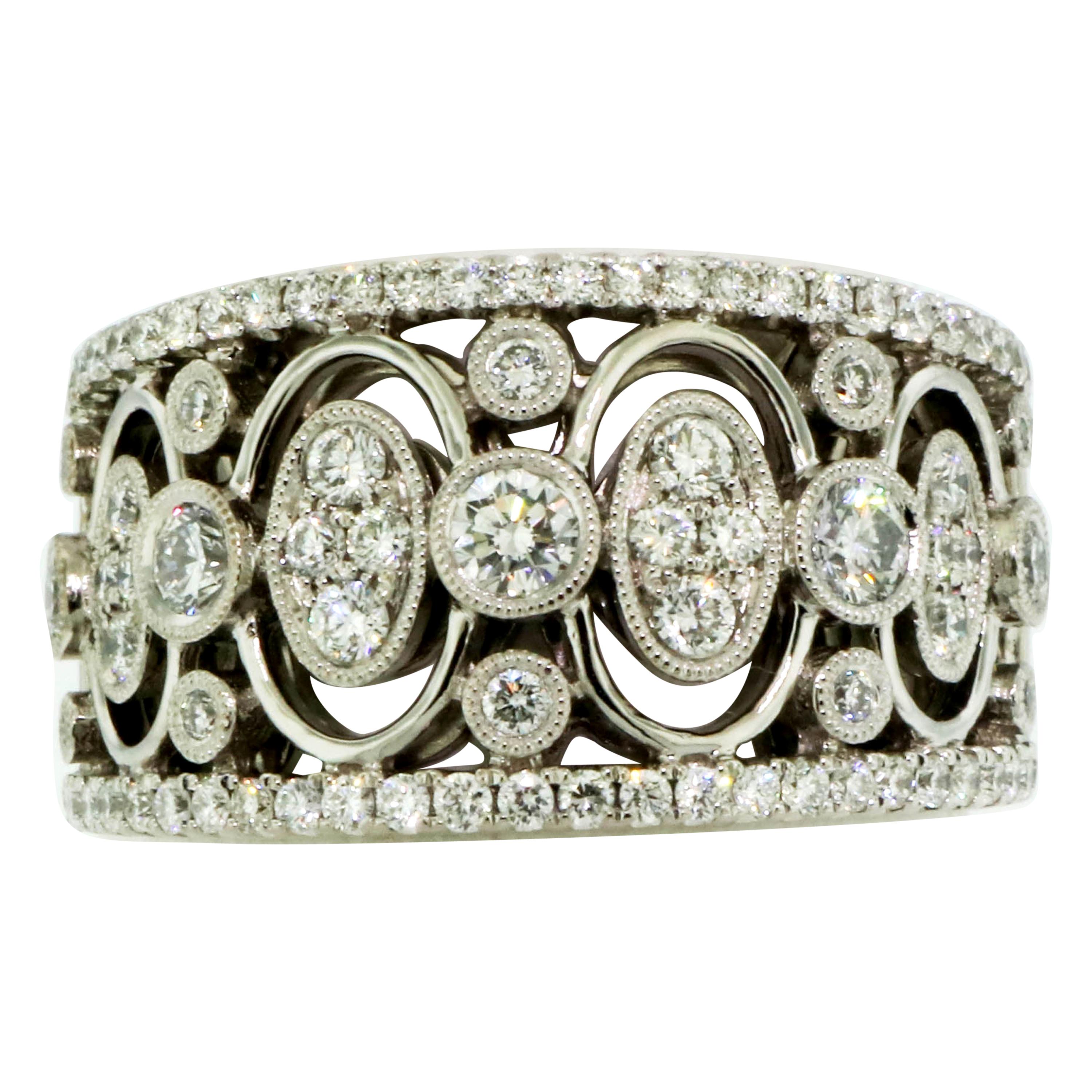Simon G. Explorer Diamond Wide Band Ring 18 Karat White Gold 1.05 Carat Total For Sale