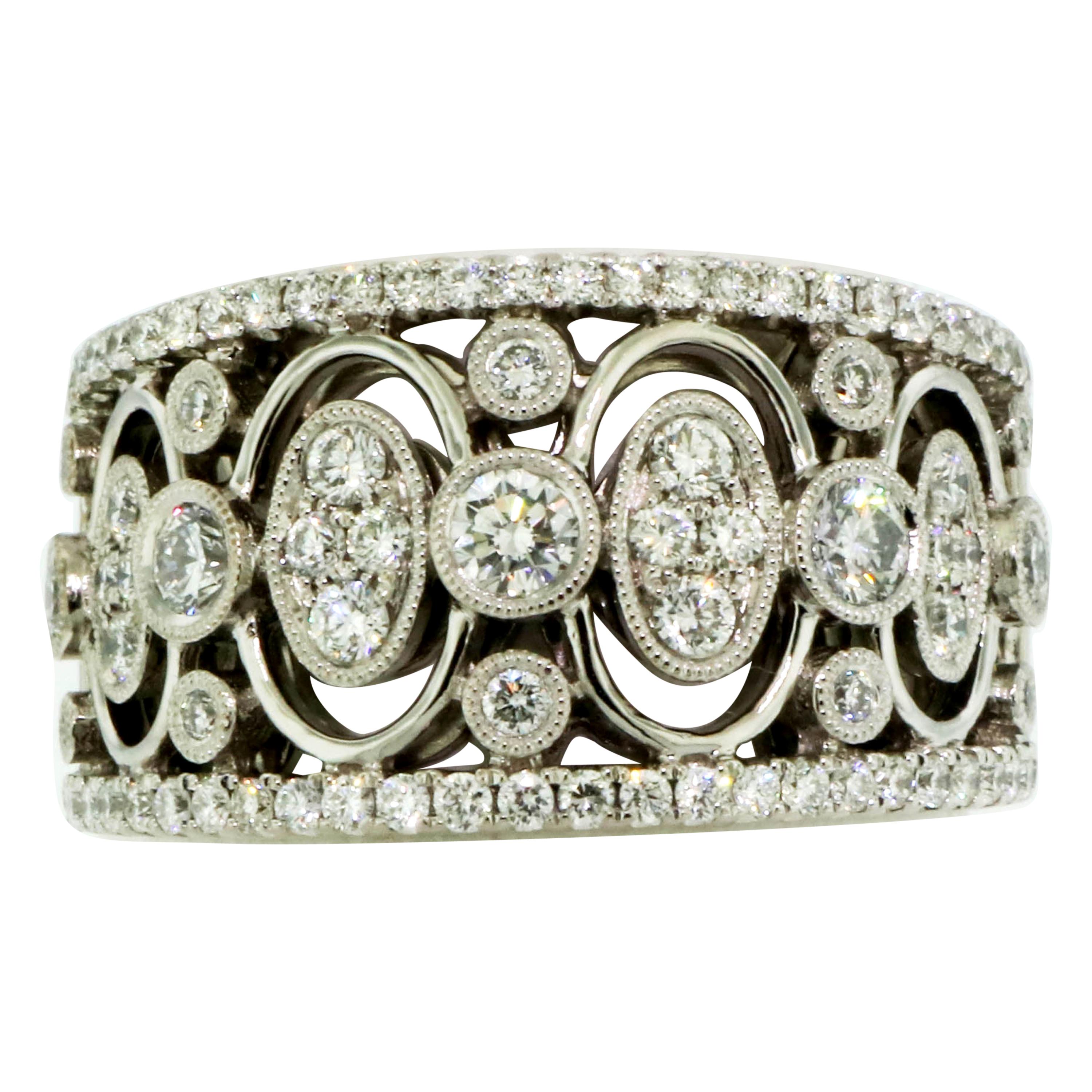 Simon G. Explorer Diamond Wide Band Ring 18 Karat White Gold 1.05 Carat Total