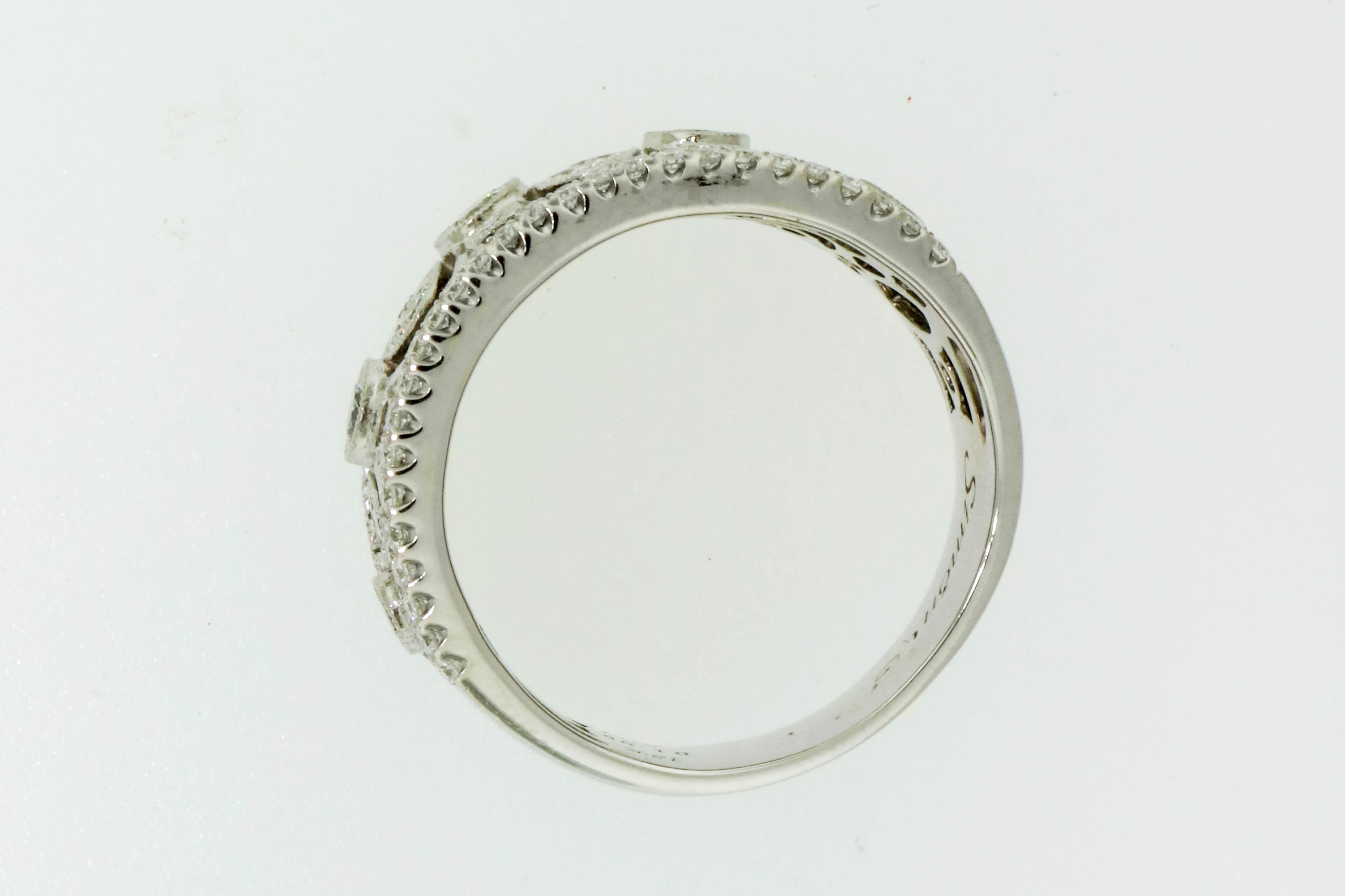 Round Cut Simon G. Explorer Diamond Wide Band Ring 18 Karat White Gold 1.05 Carat Total For Sale