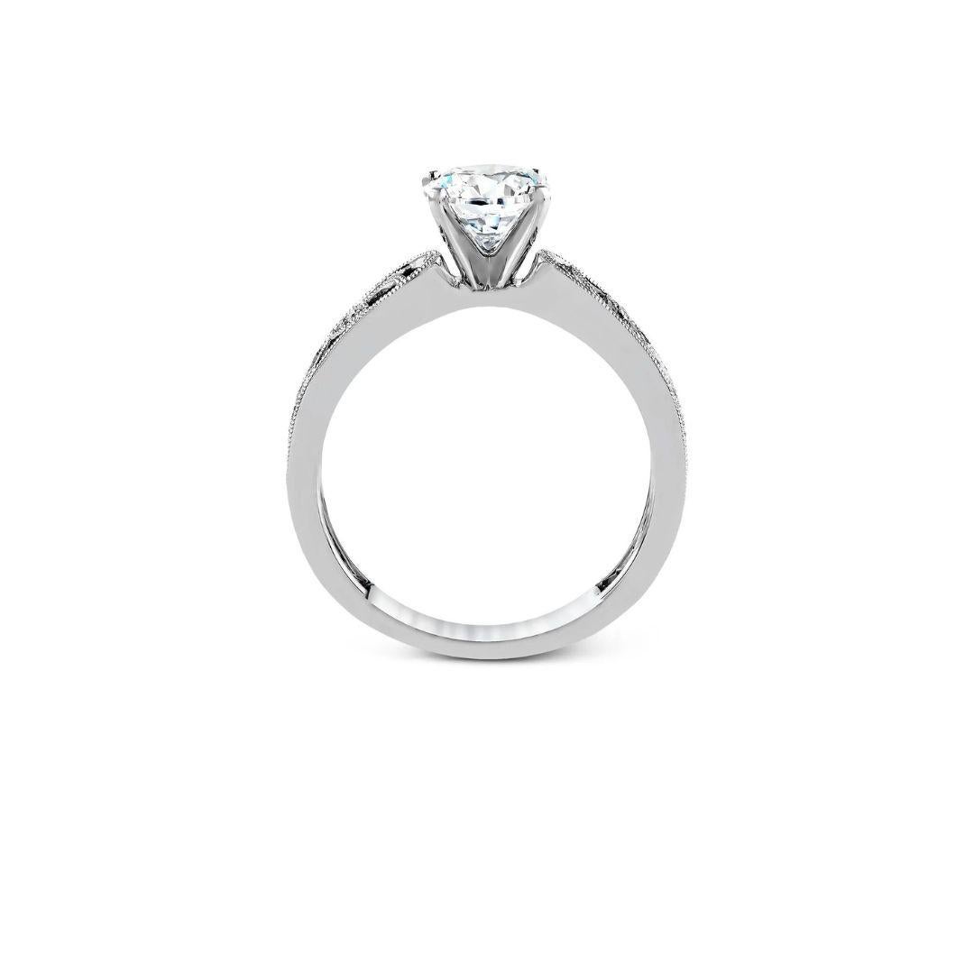 Round Cut Simon G Filigree White Gold Engagement Mounting For Sale