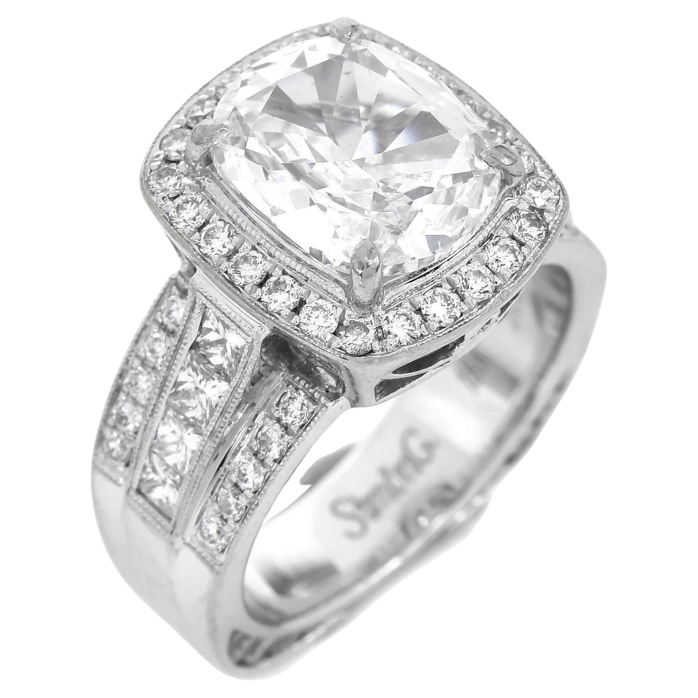 Simon G. GIA 2.13ct Cushion Cut Diamond 18K Gold Halo Engagement Ring