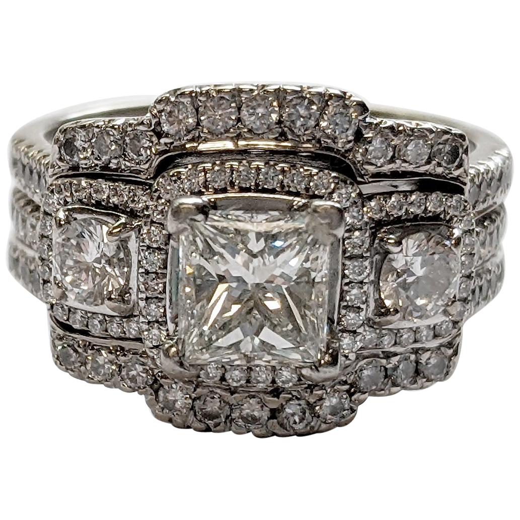 Simon G GIA Princess-Cut Engagement Ring with Halo and Bespoke Diamond Jacket