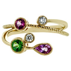 Simon G. Green Tsavorite, Pink Sapphire, Pink Spinel & Diamond Fashion Ring