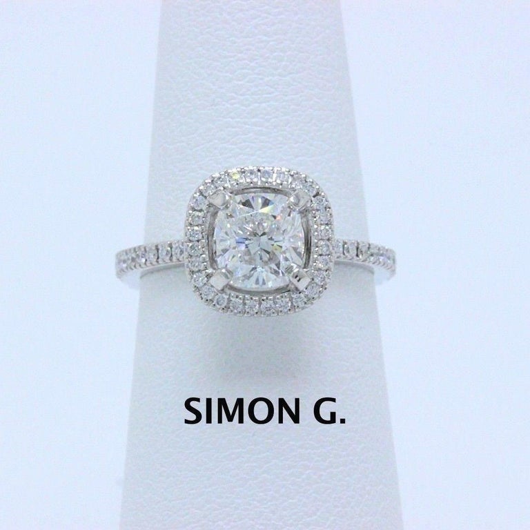 Simon G Halo Diamond Ring Pave Band Cushion Carat F VVS1