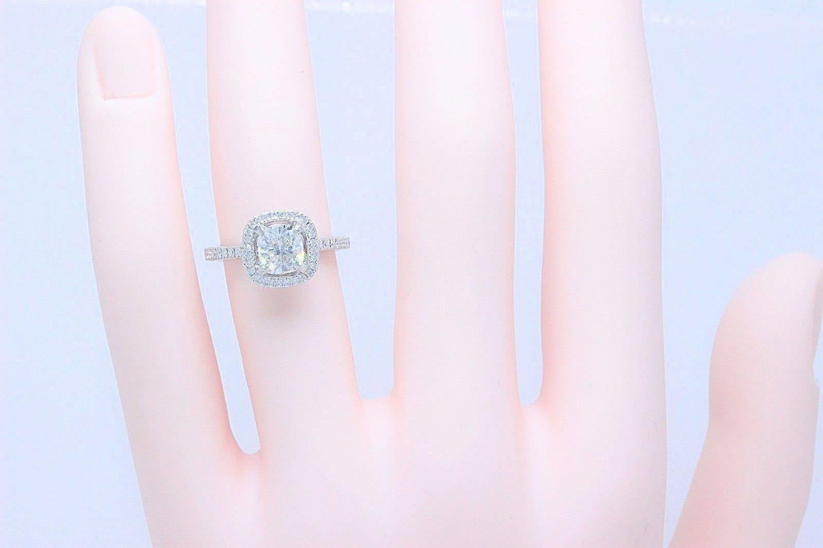 Cushion Cut Simon G Halo Diamond Ring Pave Band Cushion 1.31 Carat F VVS1 Platinum For Sale